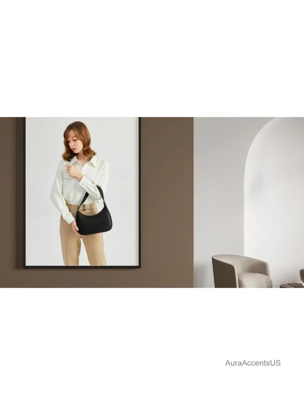 PU Leather Hobo Handbag with Zipper Closure, Shoulder Bag Tote Purse